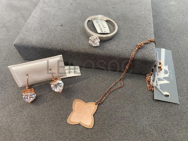Par de brincos + Anel em prata + Colar em Prata